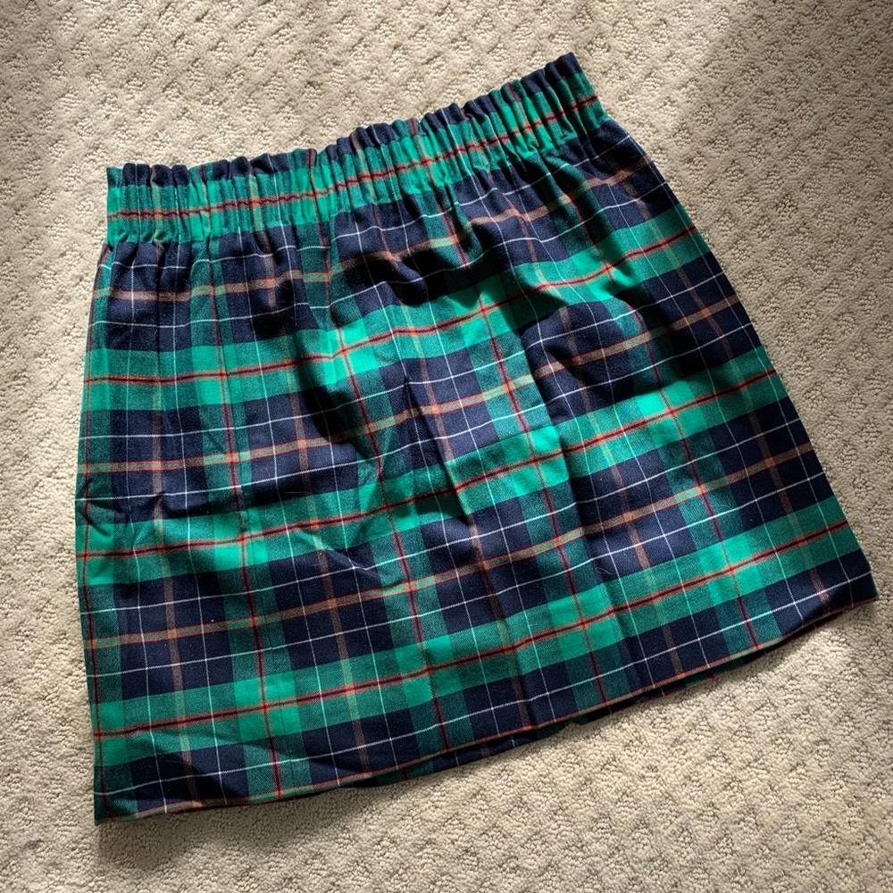 J. Crew Green and Navy Plaid Cotton Skirt